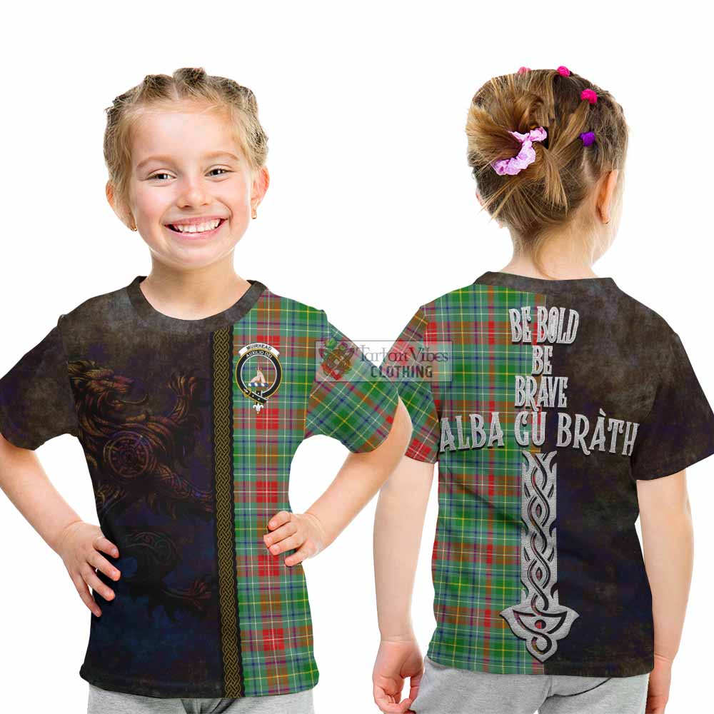 Tartan Vibes Clothing Muirhead Tartan Family Crest Kid T-Shirt Alba Gu Brath Be Brave Lion Ancient Style
