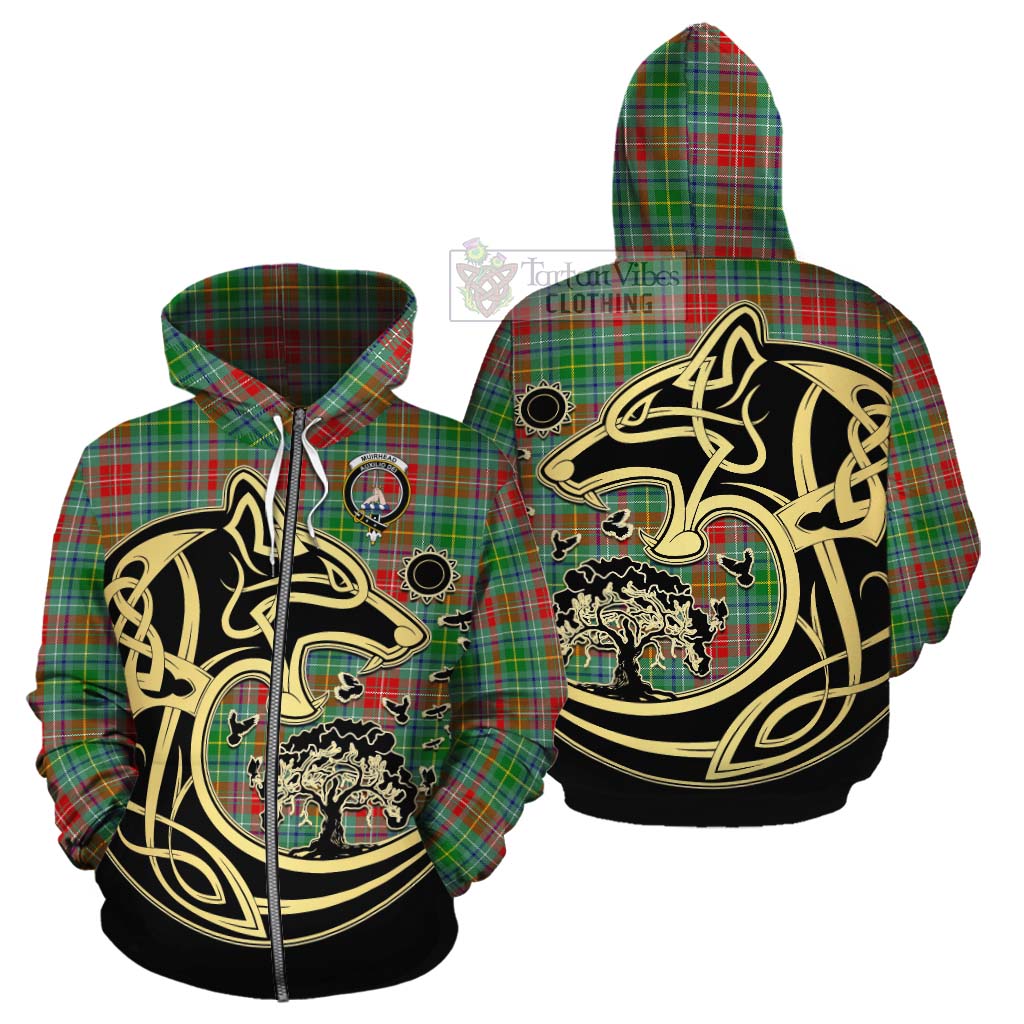 Muirhead Tartan Cotton Hoodie with Family Crest Celtic Wolf Style - Tartan Vibes Clothing