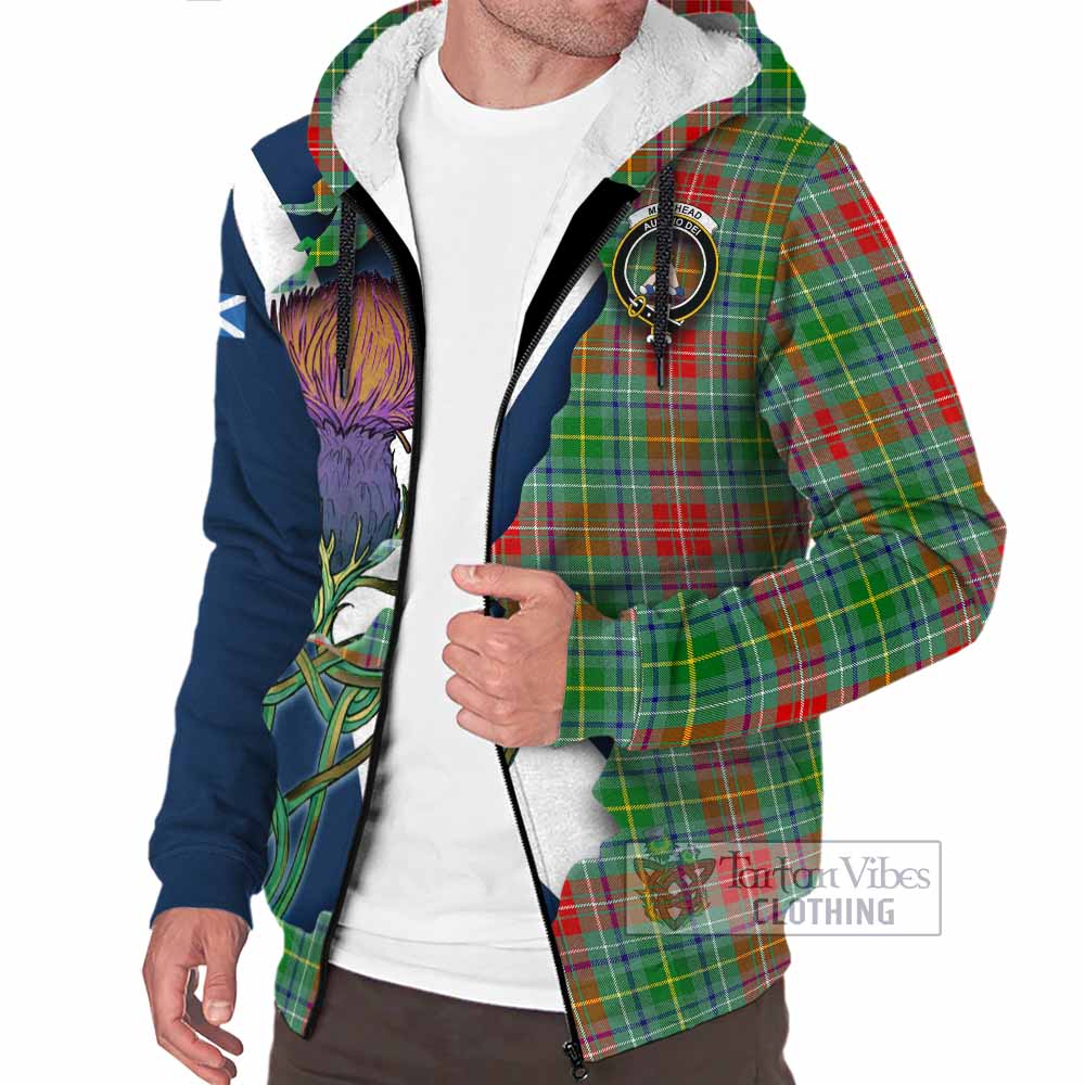 Tartan Vibes Clothing Muirhead Tartan Family Crest Sherpa Hoodie Scottish Thistle Celtic Inspired