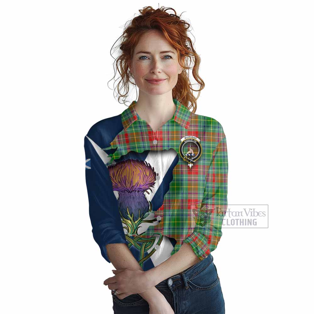 Tartan Vibes Clothing Muirhead Tartan Family Crest Women's Casual Shirt Scottish Thistle Celtic Inspired