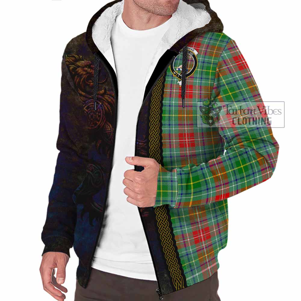 Tartan Vibes Clothing Muirhead Tartan Family Crest Sherpa Hoodie Alba Gu Brath Be Brave Lion Ancient Style