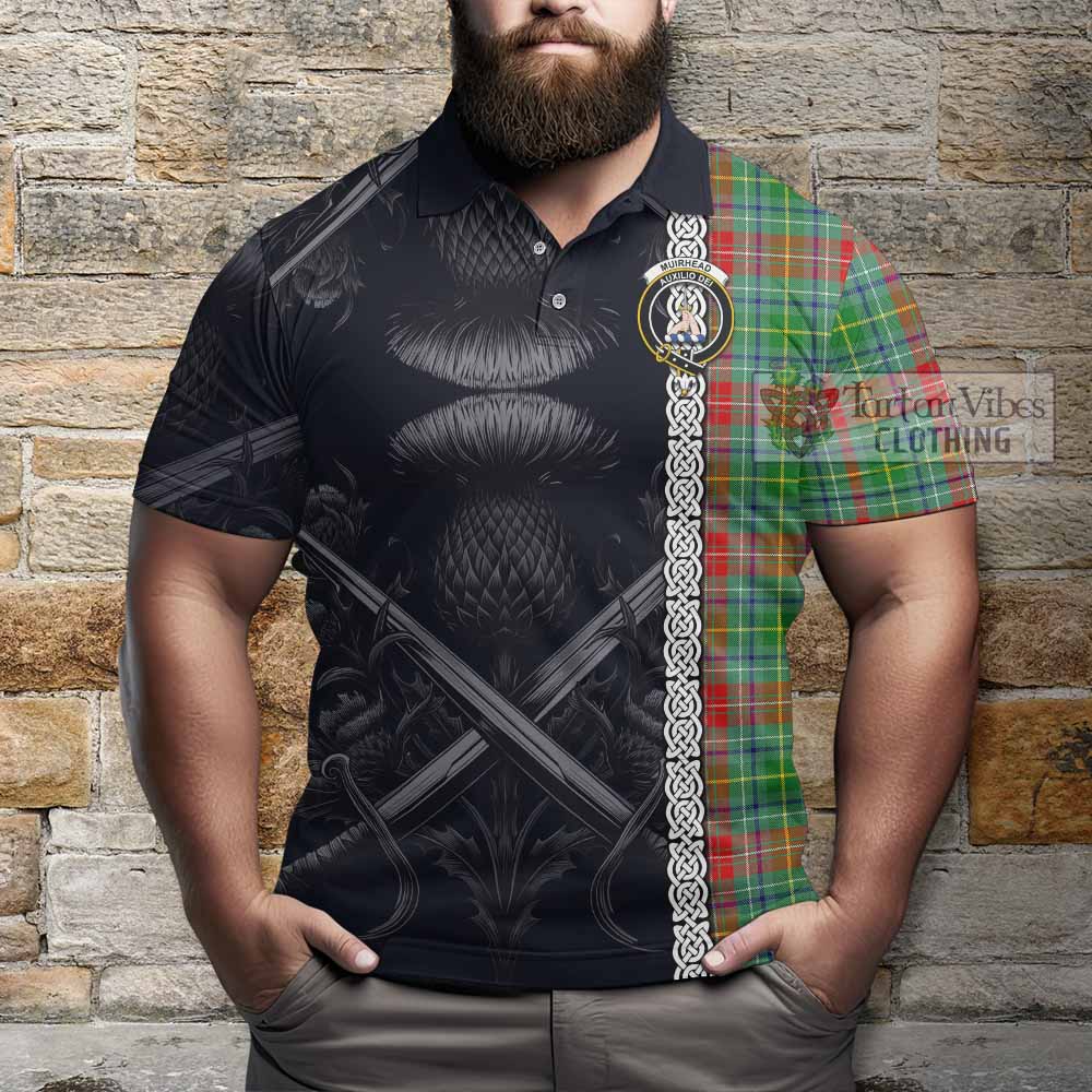 Muirhead Tartan Polo Shirt with Family Crest Cross Sword Thistle Celtic Vibes - Tartan Vibes Clothing