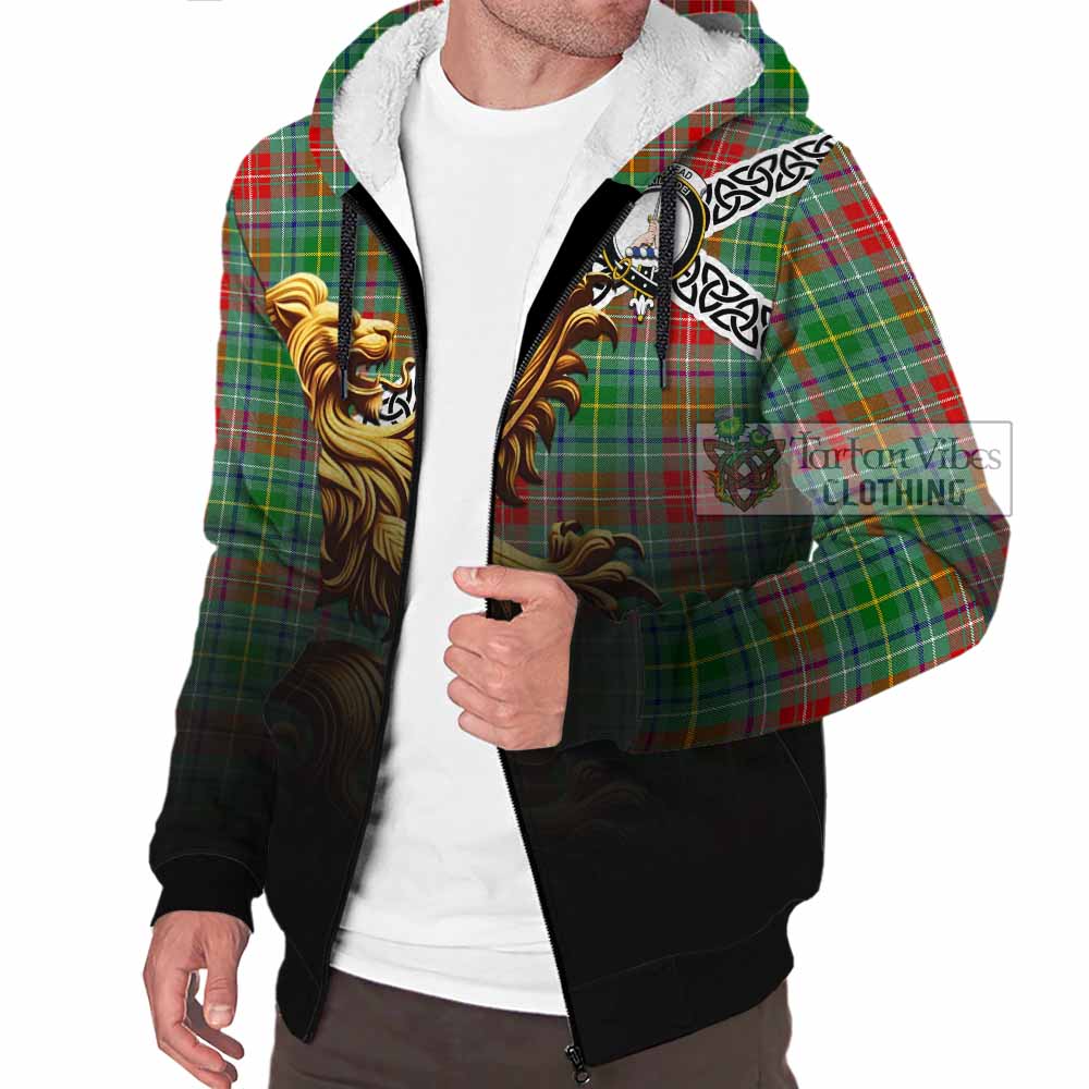 Muirhead Crest Tartan Sherpa Hoodie with Golden Lion Emblem Celtic Style - Tartan Vibes Clothing