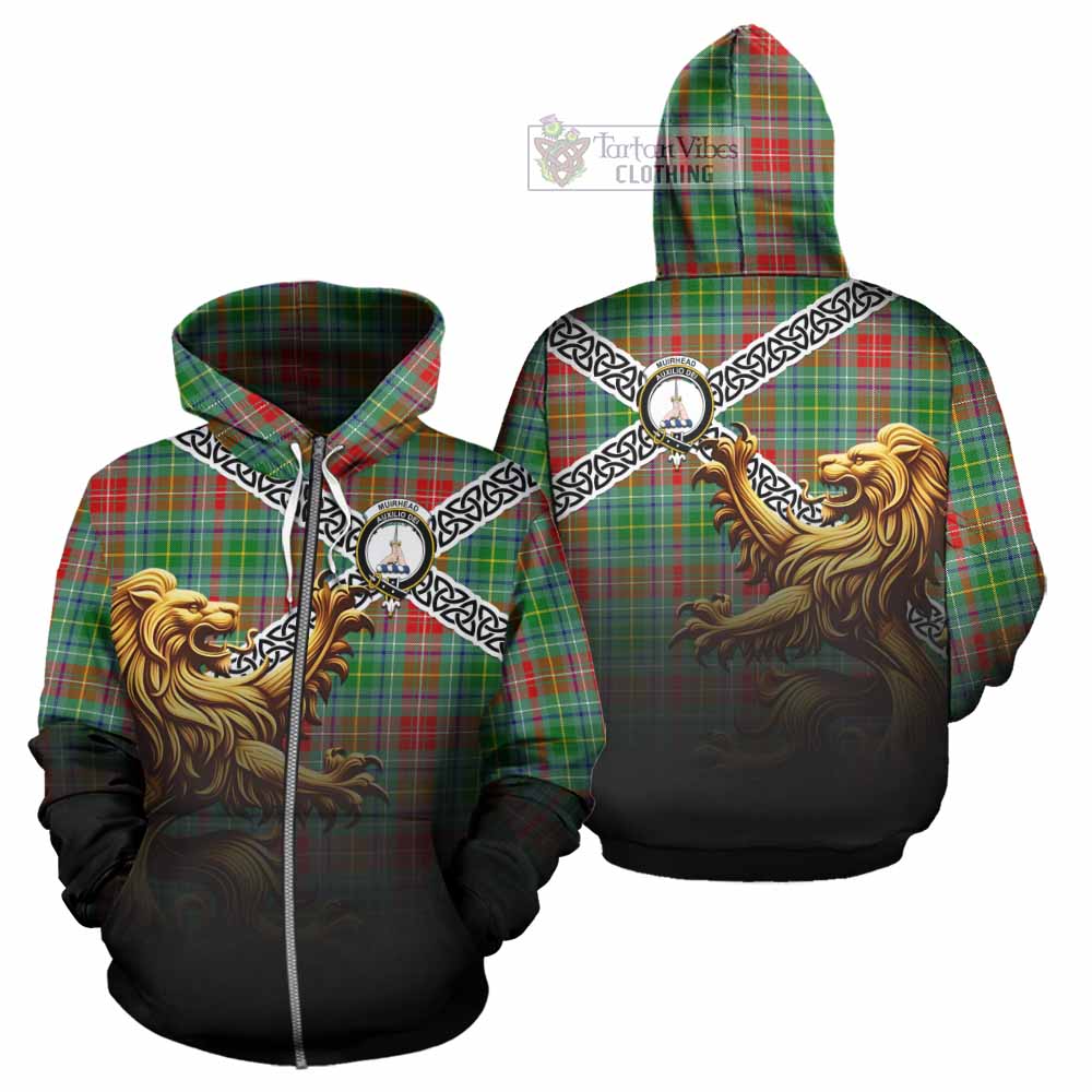 Muirhead Crest Tartan Hoodie with Golden Lion Emblem Celtic Style Zip Hoodie - Tartan Vibes Clothing
