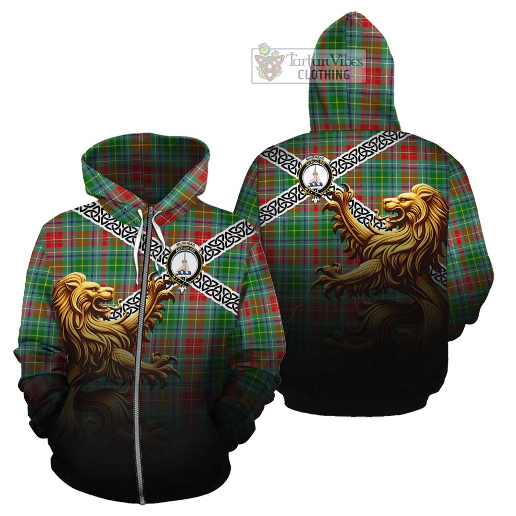 Muirhead Crest Tartan Cotton Hoodie with Golden Lion Emblem Celtic Style Zip Hoodie - Tartan Vibes Clothing