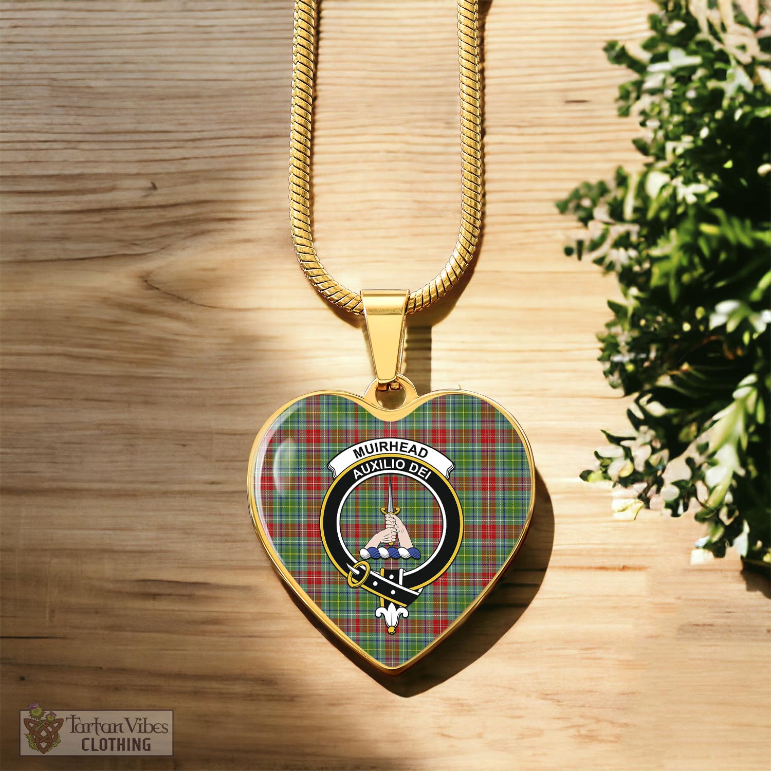 Muirhead Tartan Heart Necklace with Family Crest Luxury Necklace (Gold) No - Tartan Vibes Clothing