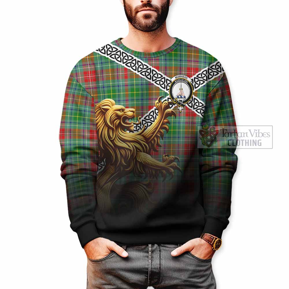 Muirhead Crest Tartan Sweatshirt with Golden Lion Emblem Celtic Style - Tartan Vibes Clothing