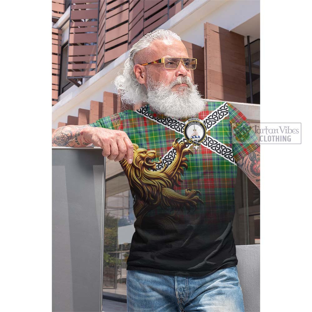 Muirhead Crest Tartan Cotton T-shirt with Golden Lion Emblem Celtic Style - Tartan Vibes Clothing