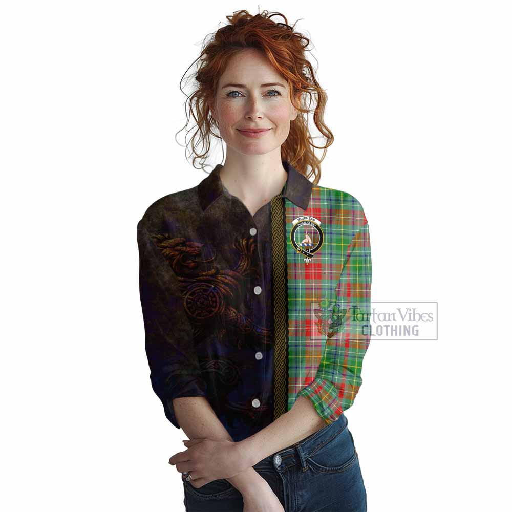Tartan Vibes Clothing Muirhead Tartan Family Crest Women's Casual Shirt Alba Gu Brath Be Brave Lion Ancient Style