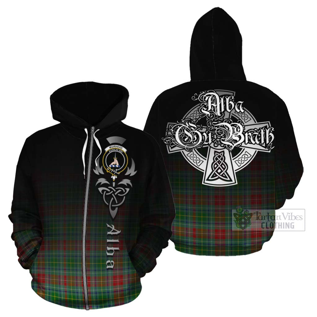 Tartan Vibes Clothing Muirhead Tartan Cotton Hoodie Featuring Alba Gu Brath Family Crest Celtic Inspired