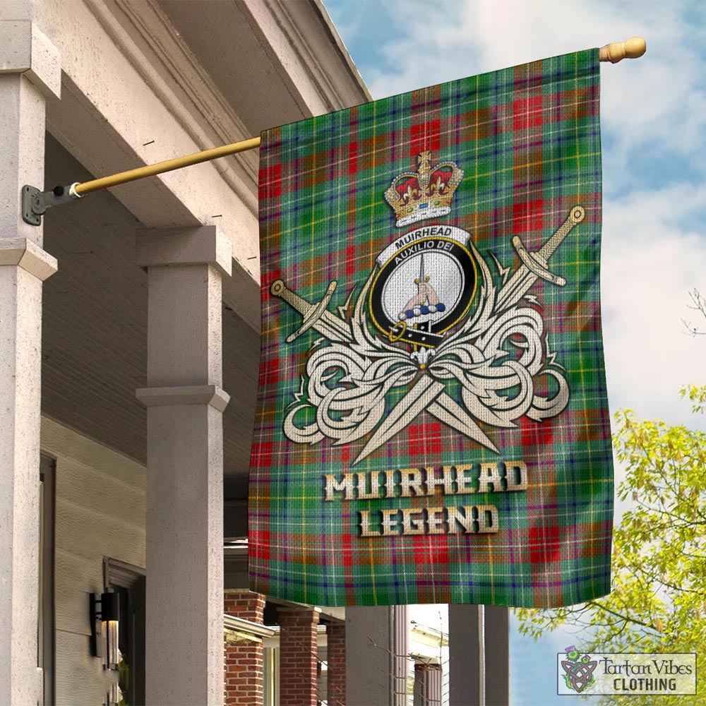 Tartan Vibes Clothing Muirhead Tartan Flag with Clan Crest and the Golden Sword of Courageous Legacy