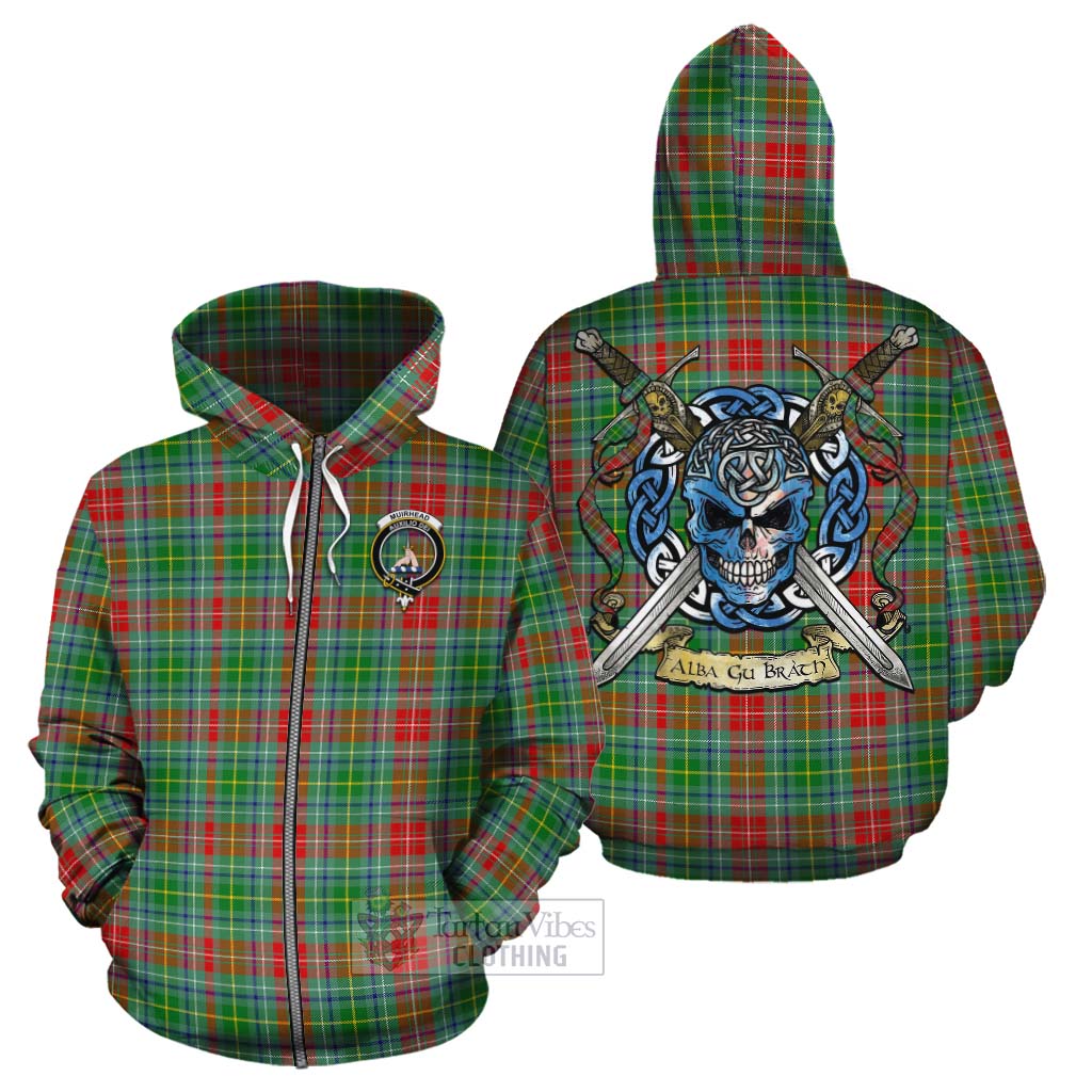 Muirhead Tartan Cotton Hoodie with Family Crest Celtic Skull Style - Tartan Vibes Clothing