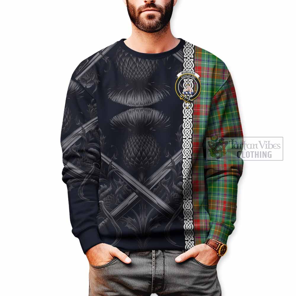 Muirhead Tartan Sweatshirt with Family Crest Cross Sword Thistle Celtic Vibes - Tartan Vibes Clothing