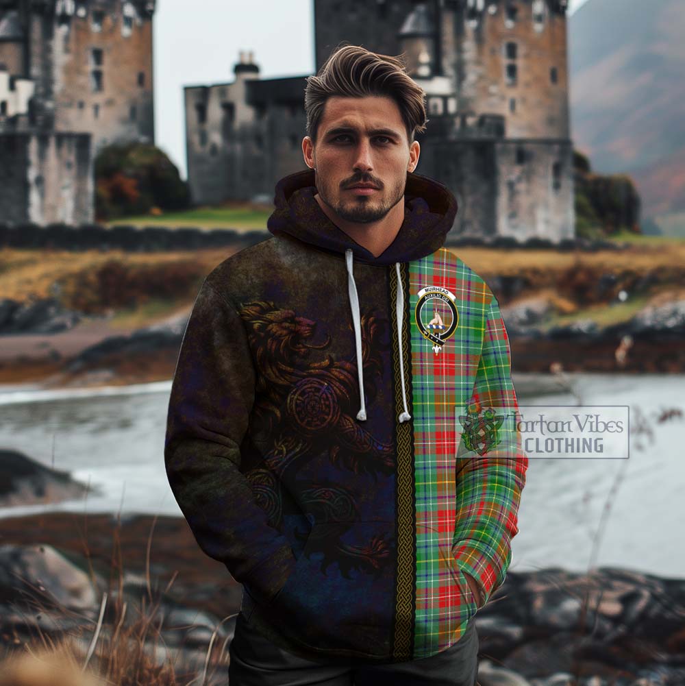 Tartan Vibes Clothing Muirhead Tartan Family Crest Cotton Hoodie Alba Gu Brath Be Brave Lion Ancient Style
