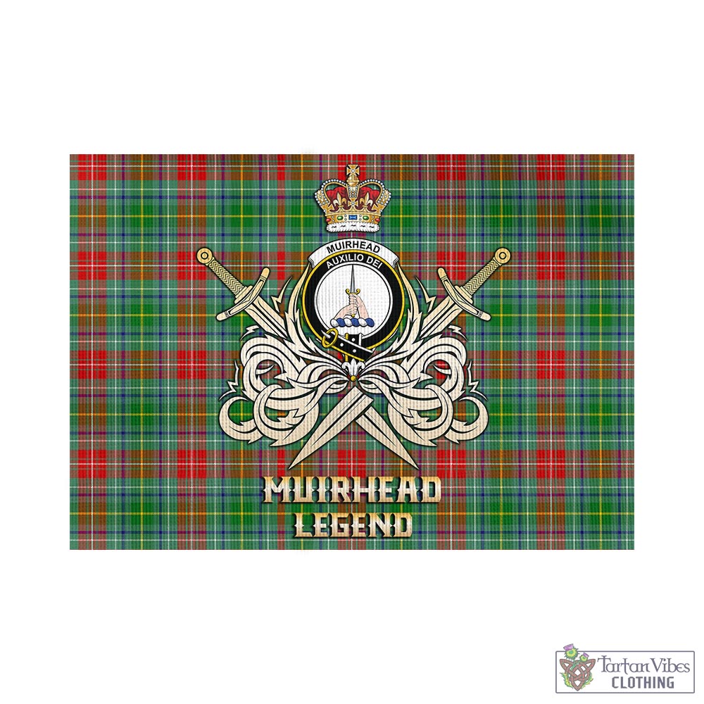 Tartan Vibes Clothing Muirhead Tartan Flag with Clan Crest and the Golden Sword of Courageous Legacy