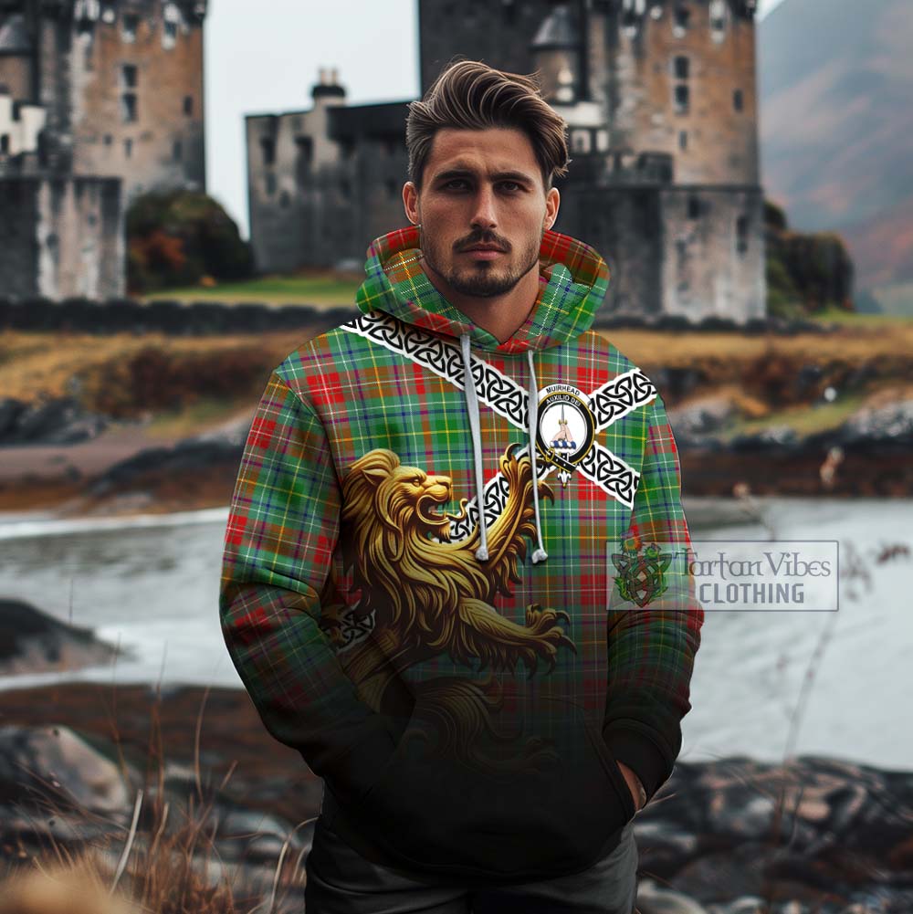 Muirhead Crest Tartan Cotton Hoodie with Golden Lion Emblem Celtic Style - Tartan Vibes Clothing