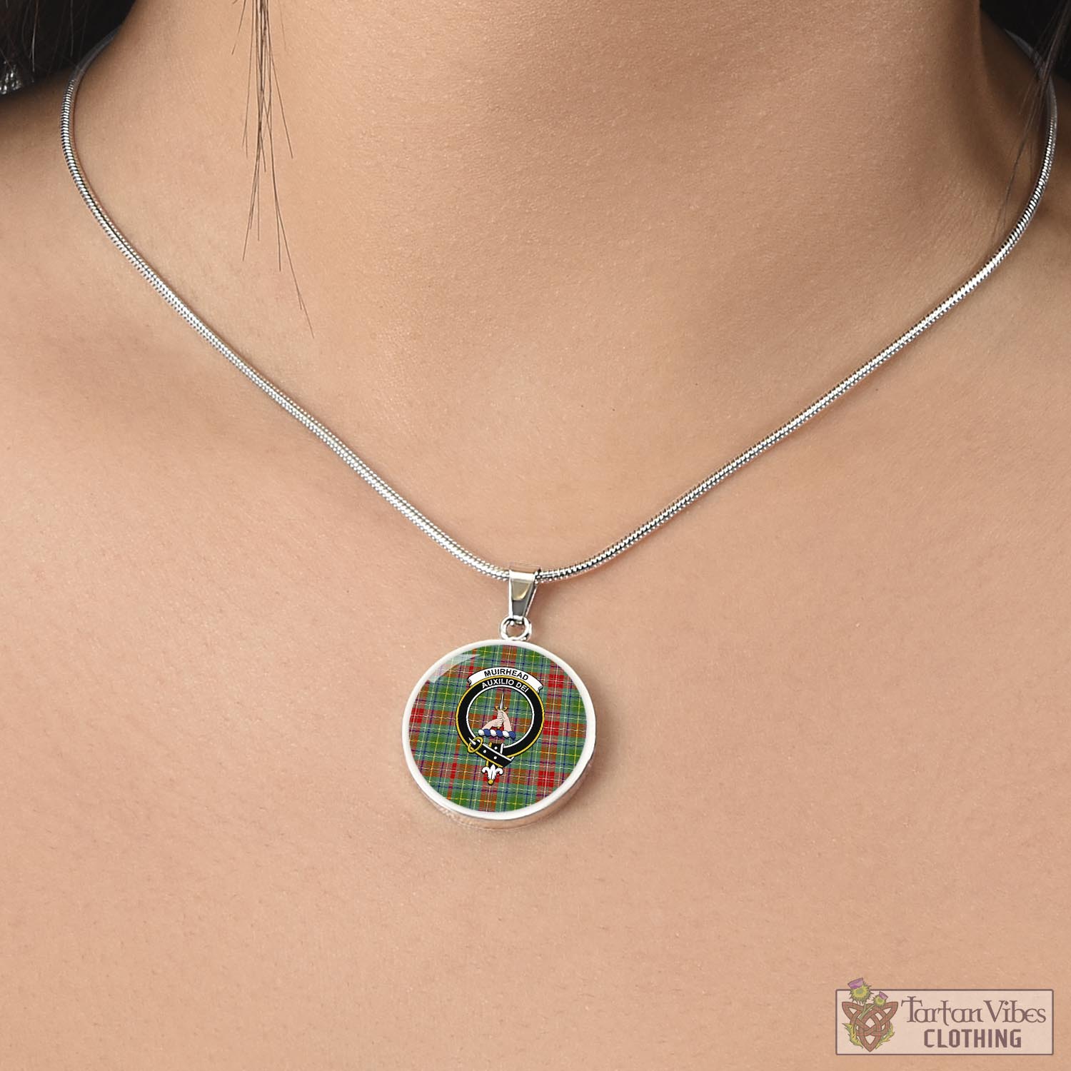 Muirhead Tartan Circle Necklace with Family Crest - Tartan Vibes Clothing