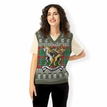 Muirhead Clan Tartan Crest Christmas Knitted V-Neck Vest Coat of Arms Funny Style