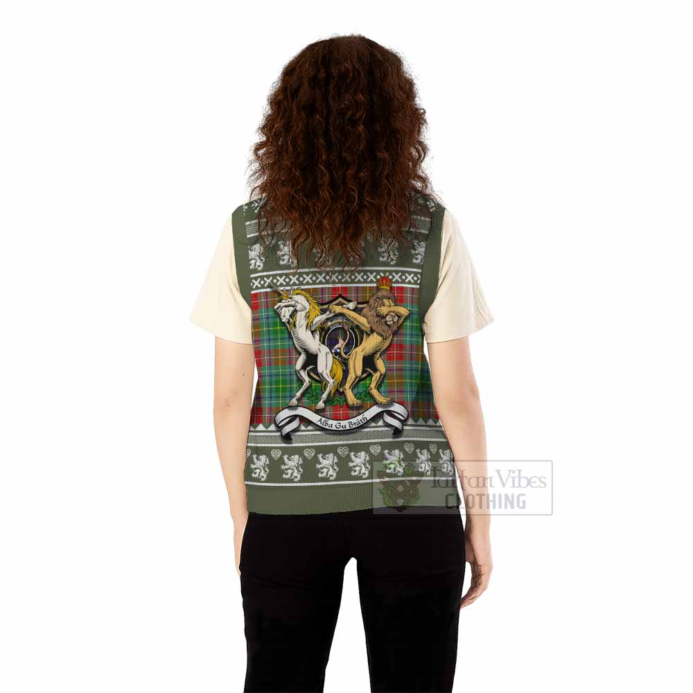 Muirhead Clan Tartan Crest Christmas Knitted V-Neck Vest Coat of Arms Funny Style - Tartan Vibes Clothing