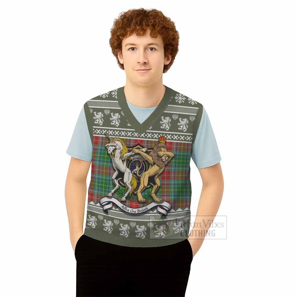 Muirhead Clan Tartan Crest Christmas Knitted V-Neck Vest Coat of Arms Funny Style - Tartan Vibes Clothing