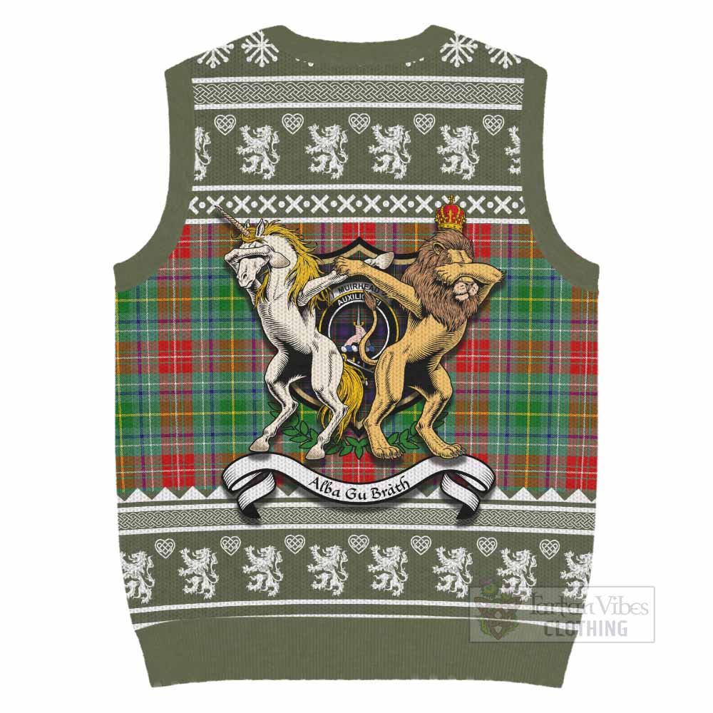 Muirhead Clan Tartan Crest Christmas Knitted V-Neck Vest Coat of Arms Funny Style - Tartan Vibes Clothing