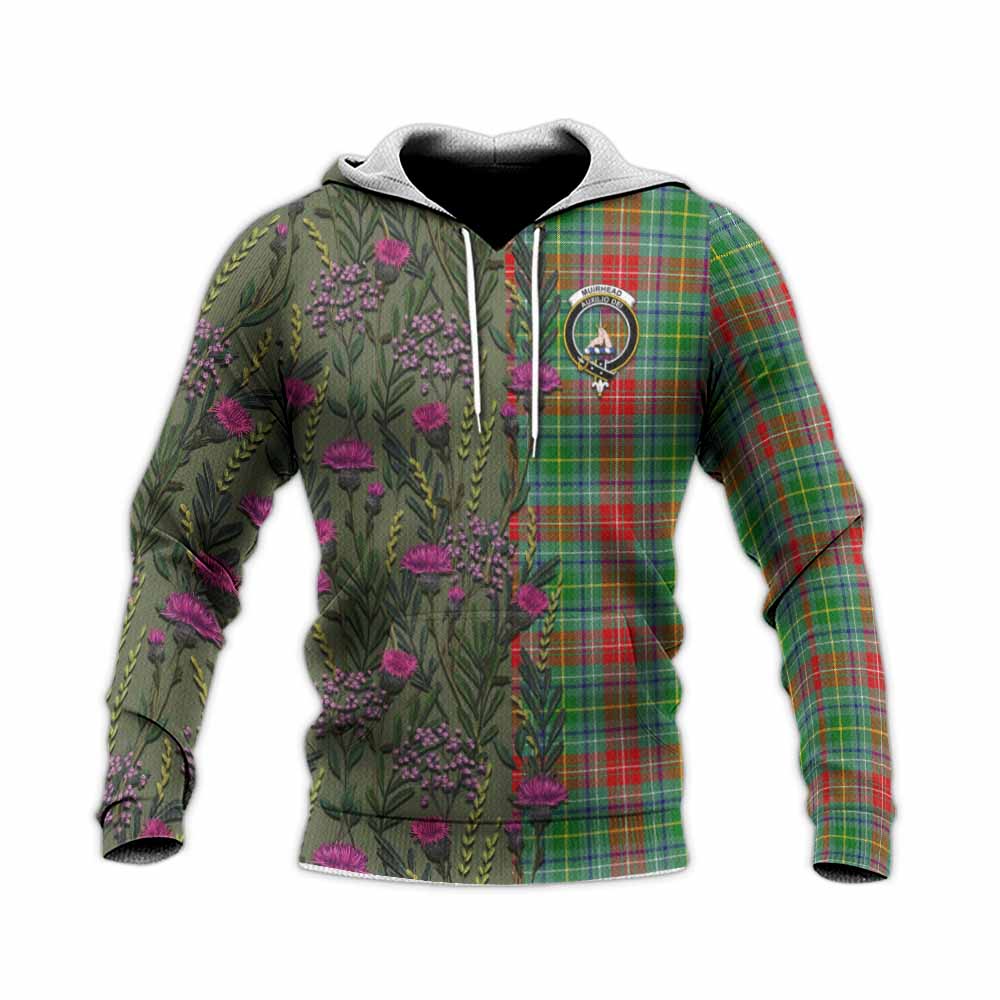 Muirhead Family Crest Tartan Knitted Hoodie Scottish Thistle Flower Pattern Half Style - Tartan Vibes Clothing
