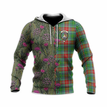Muirhead Family Crest Tartan Knitted Hoodie Scottish Thistle Flower Pattern Half Style - Tartan Vibes Clothing