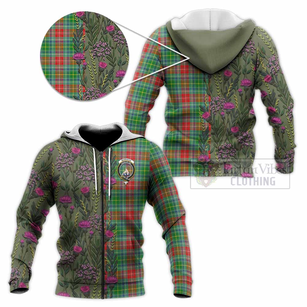 Muirhead Family Crest Tartan Knitted Hoodie Scottish Thistle Flower Pattern Half Style - Tartan Vibes Clothing