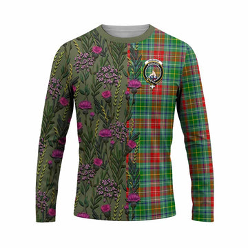 Muirhead Family Crest Tartan Long Sleeve T-Shirt Scottish Thistle Flower Pattern Half Style - Tartan Vibes Clothing