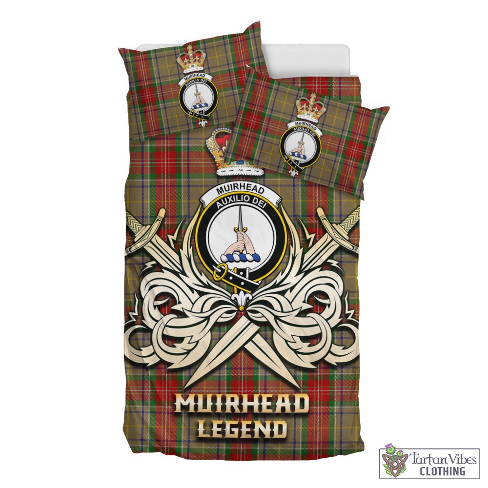 Tartan Vibes Clothing Muirhead Old Tartan Bedding Set with Clan Crest and the Golden Sword of Courageous Legacy