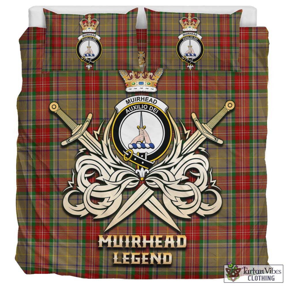 Tartan Vibes Clothing Muirhead Old Tartan Bedding Set with Clan Crest and the Golden Sword of Courageous Legacy