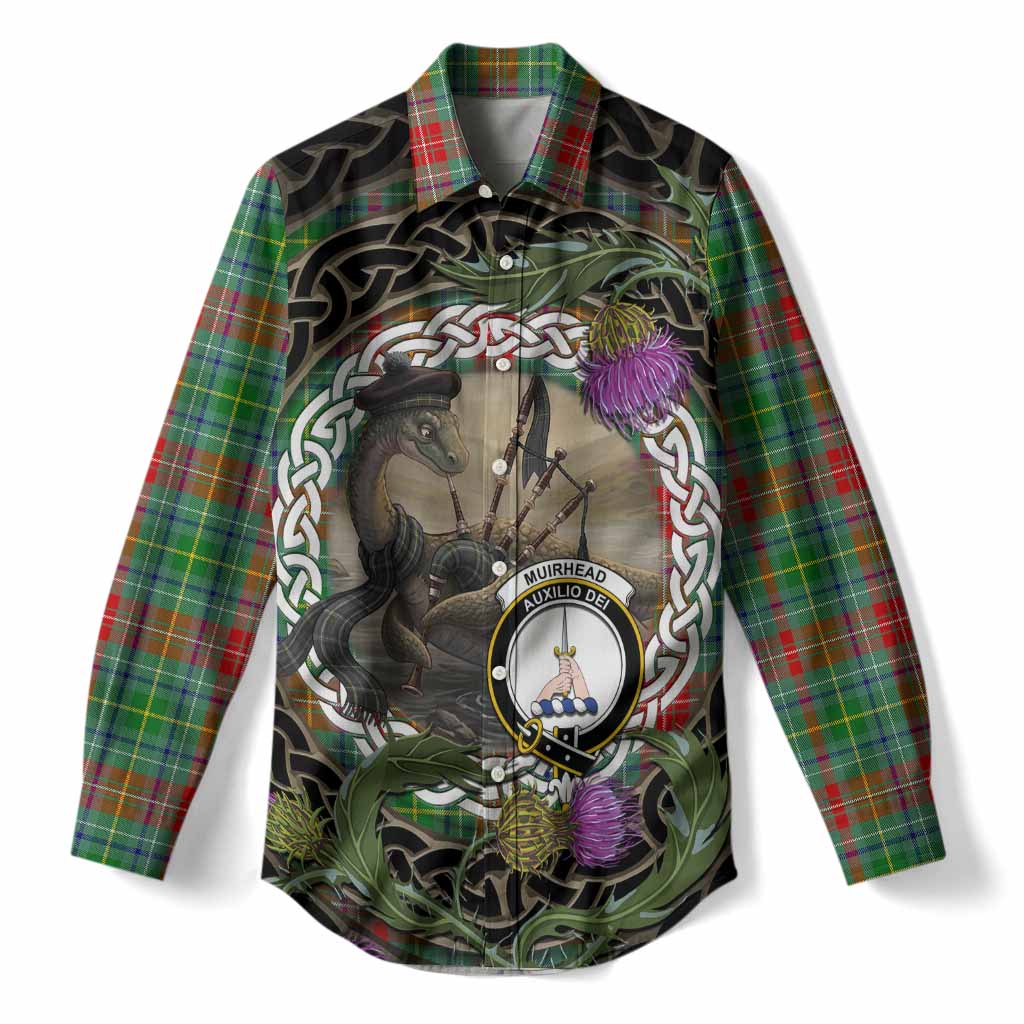 Muirhead Tartan Crest Bagpipe Nessie Women Casual Shirt Scottish Loch Ness Monster Celtic Thistle