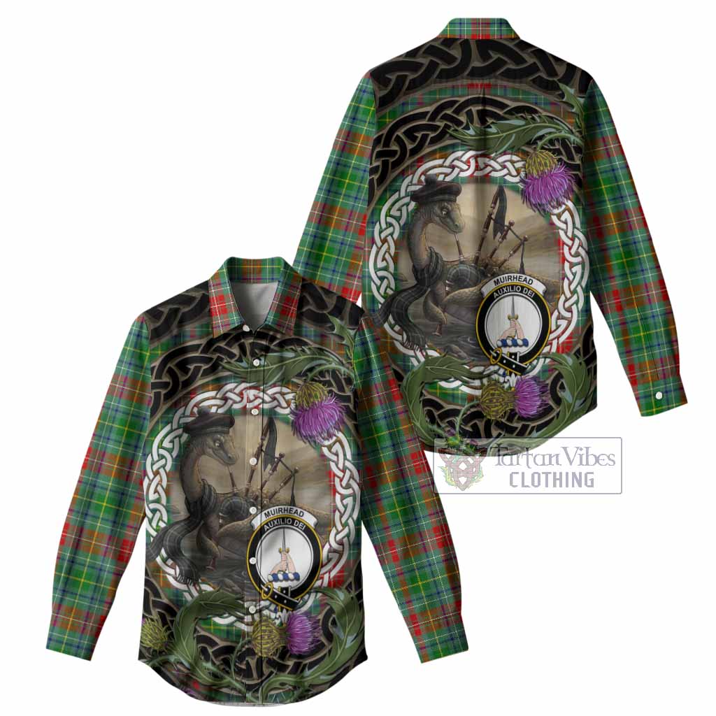 Muirhead Tartan Crest Bagpipe Nessie Women Casual Shirt Scottish Loch Ness Monster Celtic Thistle