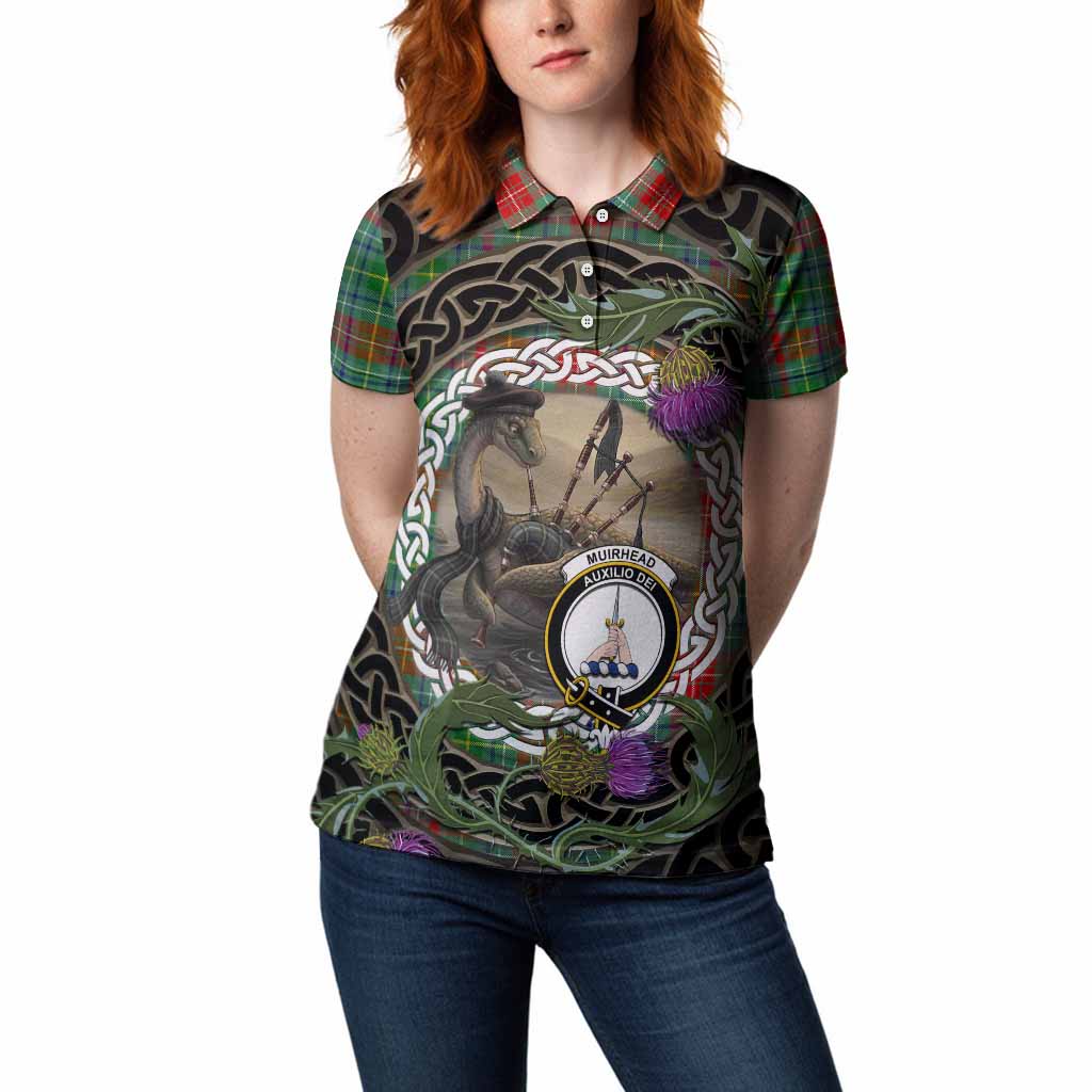 Muirhead Tartan Crest Bagpipe Nessie Women Polo Shirt Scottish Loch Ness Monster Celtic Thistle
