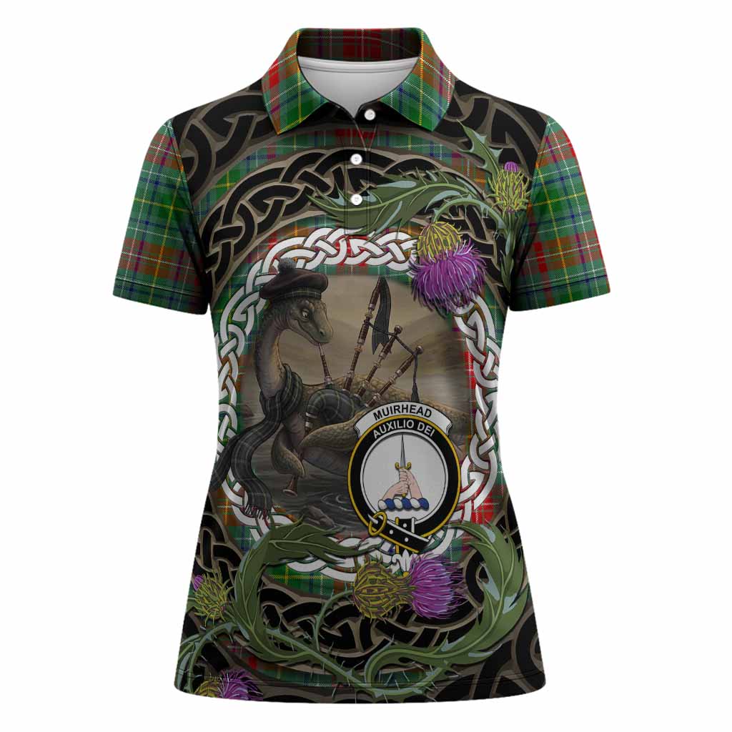 Muirhead Tartan Crest Bagpipe Nessie Women Polo Shirt Scottish Loch Ness Monster Celtic Thistle