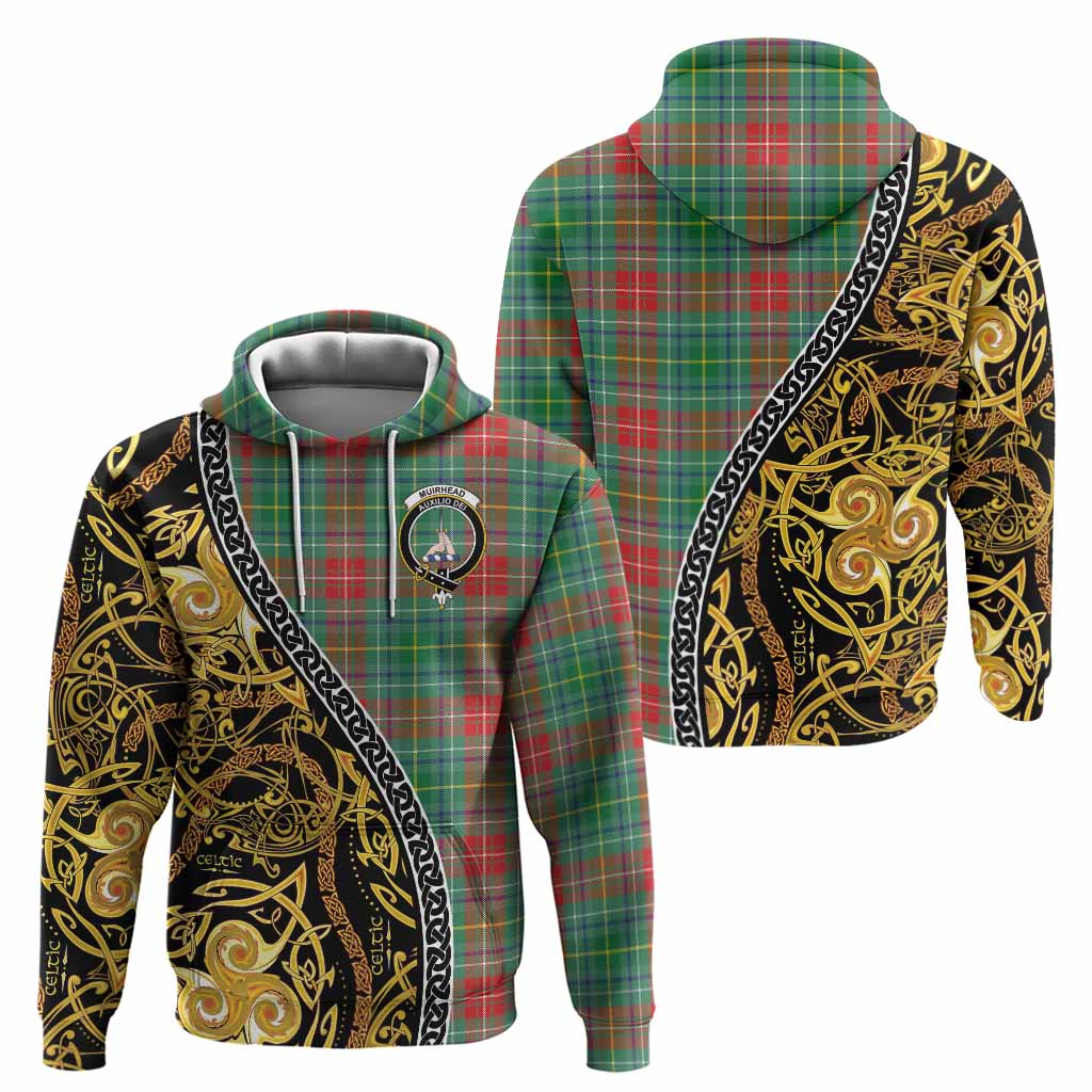 Muirhead Tartan Crest Hoodie Celtic Knot and Triple Trickle Spiral Symbols