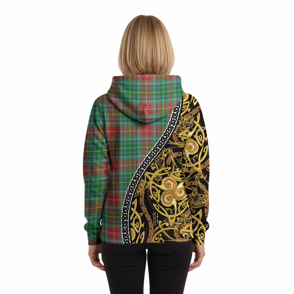 Muirhead Tartan Crest Hoodie Celtic Knot and Triple Trickle Spiral Symbols