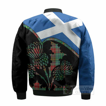 Muirhead Tartan Family Crest Bomber Jacket Scotland Thistle Floral Flag Style