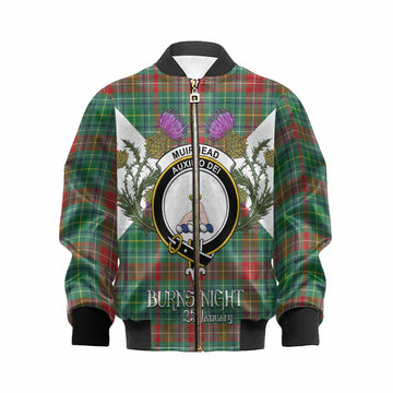 Muirhead Tartan Family Crest Kid Bomber Jacket Scottish Burns Night Thistle Floral