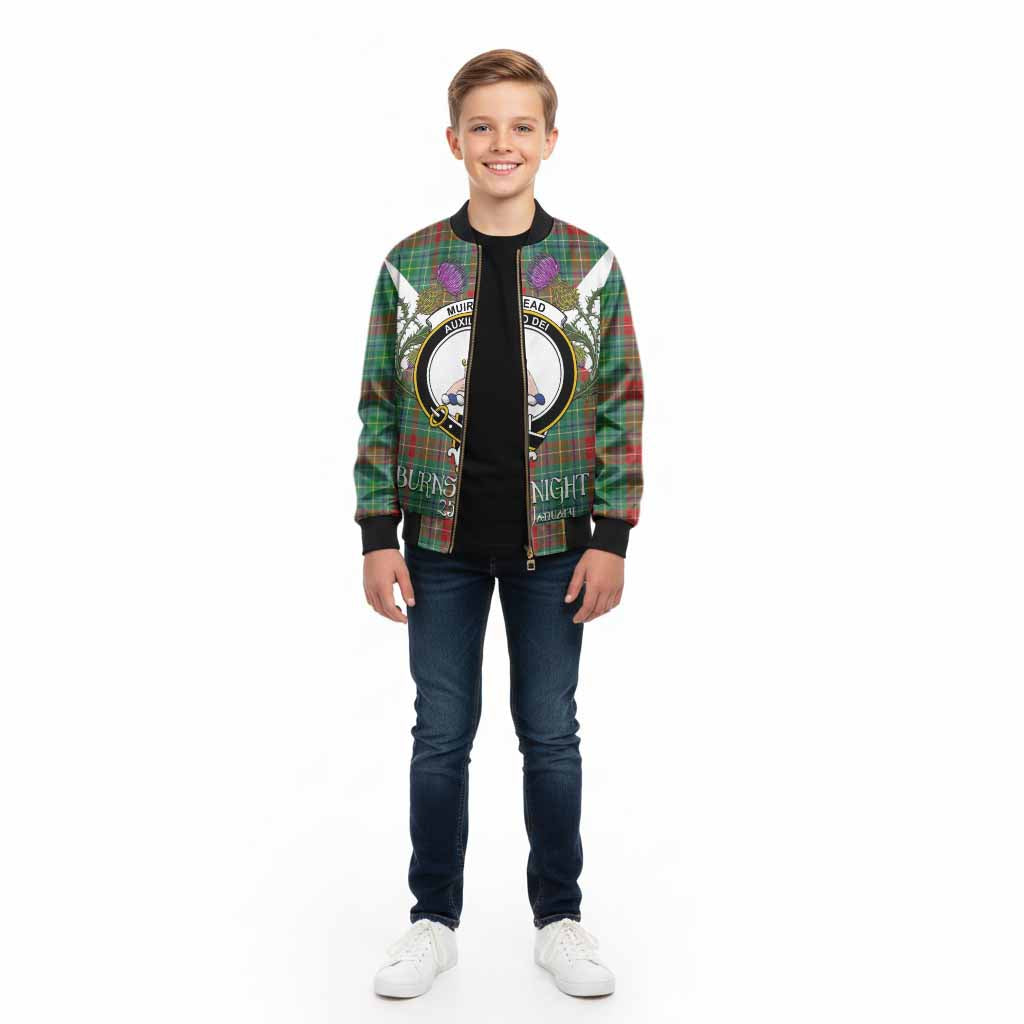Muirhead Tartan Family Crest Kid Bomber Jacket Scottish Burns Night Thistle Floral