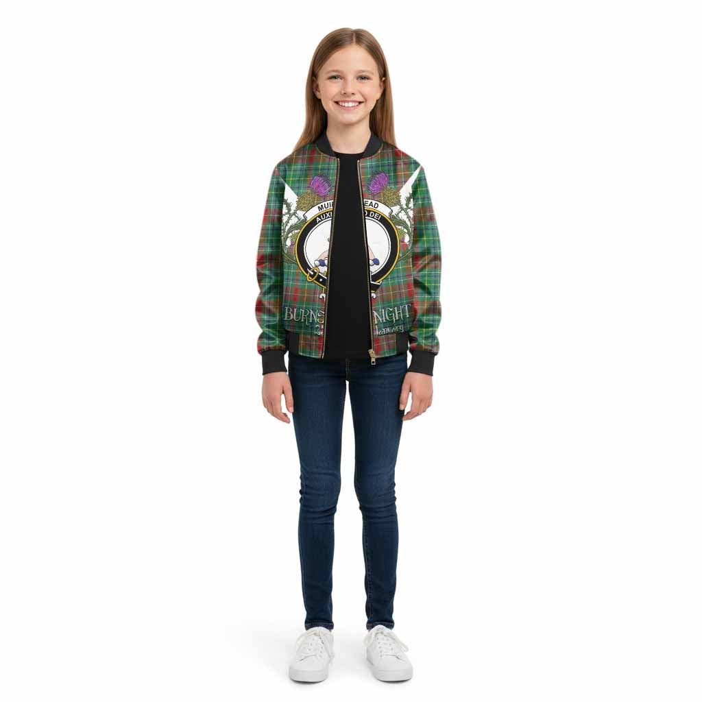 Muirhead Tartan Family Crest Kid Bomber Jacket Scottish Burns Night Thistle Floral