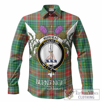 Muirhead Tartan Family Crest Long Sleeve Button Shirts Scottish Burns Night Thistle Floral