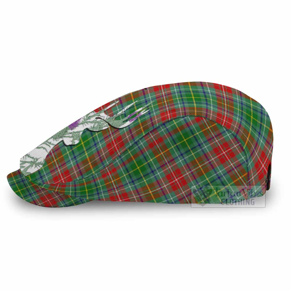 Muirhead Tartan Flat Cap, Jeff Cap Scottish Stag Thistle Floral Art