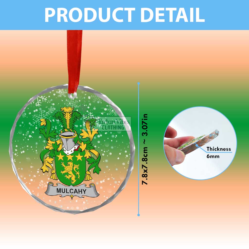 Tartan Vibes Clothing Mulcahy Irish Clan Christmas Glass Ornament with Coat of Arms