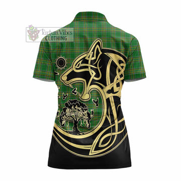 Mullan Irish Tartan Women's Polo Shirt with Coat of Arms Celtic Wolf Style - Tartan Vibes Clothing