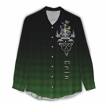 Tartan Vibes Clothing Mullins Irish Clan Women's Casual Shirt with Coat of Arms Erin Go Bragh Celtic Inspired