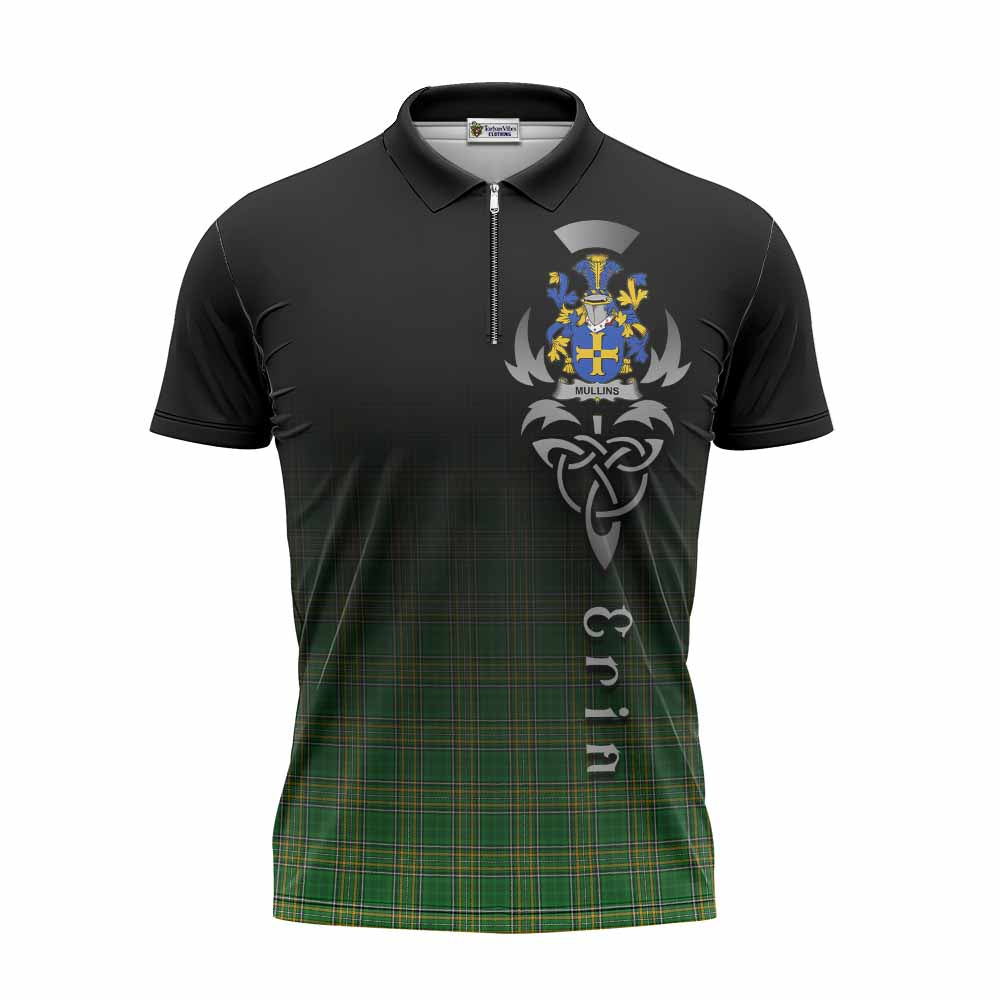 Tartan Vibes Clothing Mullins Irish Clan Zipper Polo Shirt with Coat of Arms Erin Go Bragh Celtic Inspired