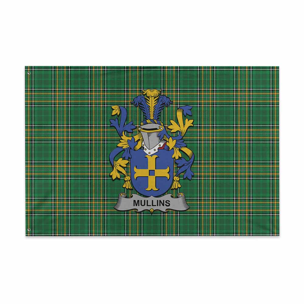 Tartan Vibes Clothing Mullins Irish Clan Tartan House Flag with Coat of Arms