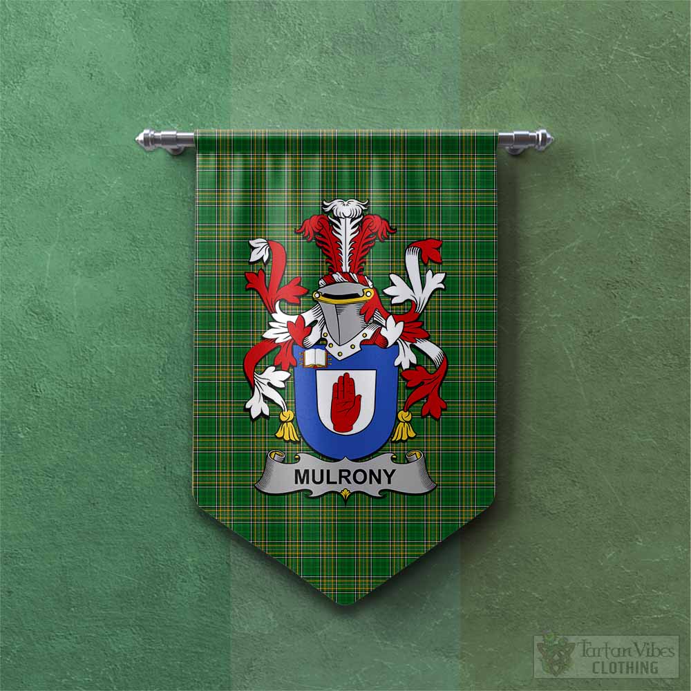Tartan Vibes Clothing Mulrony Irish Clan Tartan Gonfalon, Tartan Banner with Coat of Arms