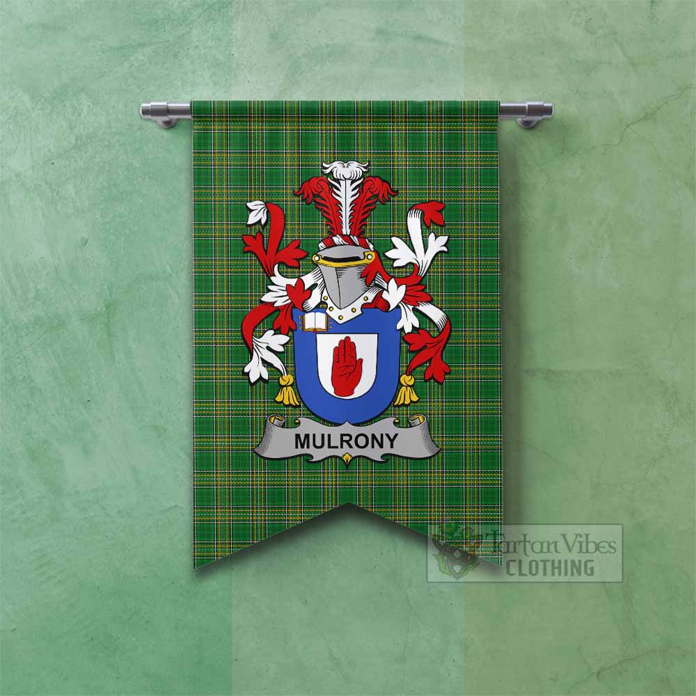 Tartan Vibes Clothing Mulrony Irish Clan Tartan Gonfalon, Tartan Banner with Coat of Arms